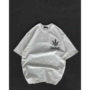 Arnay Unisex Bisiklet Yaka Baskılı Oversize T-shirt - Beyaz