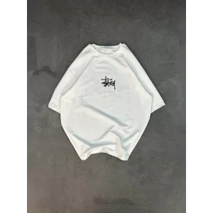 Arnay Unisex Bisiklet Yaka Baskılı Oversize T-shirt - Beyaz