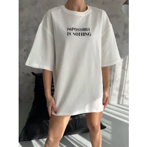 Arnay Unisex Bisiklet Yaka Baskılı Oversize T-shirt - Beyaz