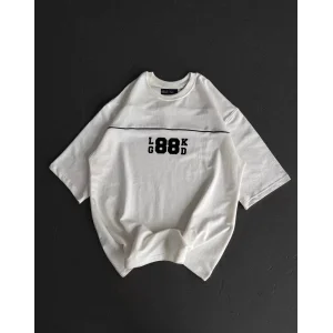 Arnay Unisex Bisiklet Yaka Baskılı Oversize T-shirt - Beyaz