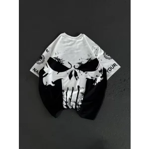 Arnay Unisex Bisiklet Yaka Baskılı Oversize T-shirt - Beyaz