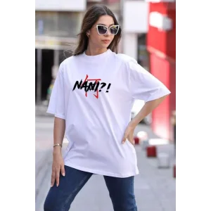 Arnay Unisex Bisiklet Yaka Baskılı Oversize T-shirt - Beyaz