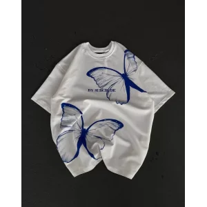 Arnay Unisex Bisiklet Yaka Baskılı Oversize T-shirt - Beyaz