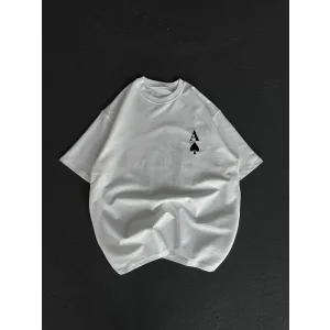 Arnay Unisex Bisiklet Yaka Baskılı Oversize T-shirt - Beyaz