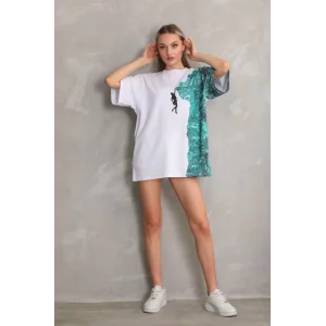 Arnay Unisex Bisiklet Yaka Baskılı Oversize T-shirt - Beyaz