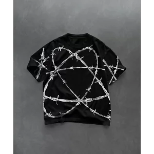 Arnay Unisex Bisiklet Yaka Baskılı Oversize T-shirt - Siyah