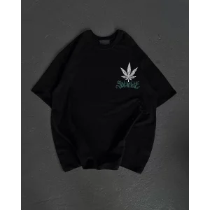 Arnay Unisex Bisiklet Yaka Baskılı Oversize T-shirt - Siyah