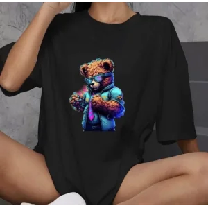 Arnay Unisex Bisiklet Yaka Baskılı Oversize T-shirt - Siyah