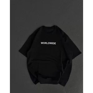 Arnay Unisex Bisiklet Yaka Baskılı Oversize T-shirt - Siyah