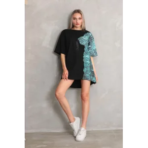 Arnay Unisex Bisiklet Yaka Baskılı Oversize T-shirt - Siyah