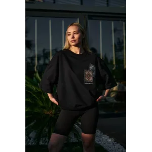 Arnay Unisex Bisiklet Yaka Baskılı Oversize T-shirt - Siyah