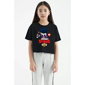 Arnay Unisex Bisiklet Yaka Kısa Kol Baskılı Çocuk T-shirt - Siyah