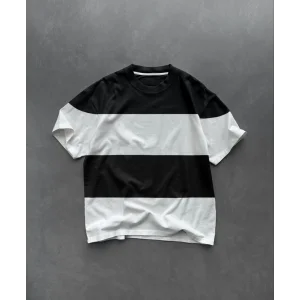 Arnay Unisex Bisiklet Yaka Parçalı T-shirt - Siyah