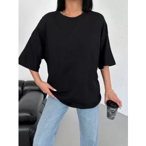 Arnay Unisex Düz Biskilet Yaka  T-shirt - Siyah