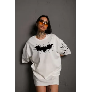 Arnay Unisex Ön Ve Kol Baskılı Oversize T-shirt - Beyaz