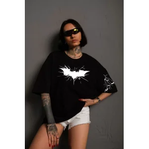 Arnay Unisex Ön Ve Kol Baskılı Oversize T-shirt - Siyah