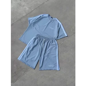 Arnay Unisex Şeritli Baskılı Şortlu Takım - Boyalı Gri