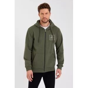 Arnay Unisex Tam Fermuarlı Kapşonlu özel Tasarım Sweatshirt - Haki