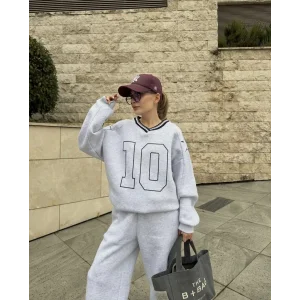 Arnay V Yaka Üç İplik Sweat Takım - Gri