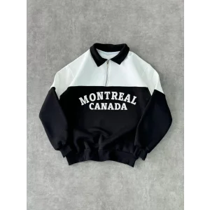 Arnay Yarım Fermuarlı Parçalı Yakalı Sweatshirt - Siyah