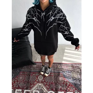 Arnay Yıldırım Baskılı Kapşonlu Sweatshirt - Siyah