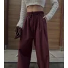 Arnay Bağcıklı Palazzo Bol Paça Pantolon - Bordo