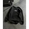 Arnay Bisiklet Yaka Üç İplik Baskılı Oversize Sweatshirt - Siyah