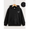 Arnay Çocuk Unisex Kapüşonlu Çizgi Kalp Baskılı Sweatshirt - Siyah