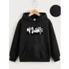 Arnay Çocuk Unisex Kapüşonlu Koyu Anime Baskılı Sweatshirt - Siyah