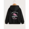 Arnay Çocuk Unisex Kapüşonlu Ön Ve Arka California Baskılı Sweatshirt - Siyah