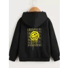 Arnay Çocuk Unisex Kapüşonlu Ön Ve Arka Emoji Baskılı Sweatshirt - Siyah