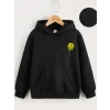 Arnay Çocuk Unisex Kapüşonlu Ön Ve Arka Emoji Baskılı Sweatshirt - Siyah