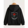 Arnay Çocuk Unisex Kapüşonlu Ön Ve Arka Fiery Rose Baskılı Sweatshirt - Siyah