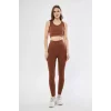 Arnay Kadın Crop Tayt İkili Spor Takımı - Kahve