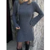 Arnay Kadın Triko Fitilli Uzun Kollu Elbise - Füme