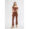 Arnay Kadın Yüksel Bel Fitilli İspanyol Paça Tayt - Kahve