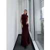 Arnay Kolsuz Yarım Bogazlı Uzun Elbise- Bordo