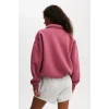 Arnay Oversize Yarım Farmuarlı Yakalı Basic Sweatshirt - Gül Kurusu