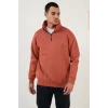 Arnay Oversize Yarım Farmuarlı Yakalı Özel Tasarım Basic Sweatshirt - Beyaz