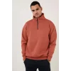 Arnay Oversize Yarım Farmuarlı Yakalı Özel Tasarım Basic Sweatshirt - Beyaz