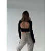 Arnay Sırt Dekoltelı Uzun Kollu Crop - Siyah