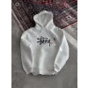 Arnay Üç İplik Kapşonlu Baskılı Sweatshirt - Beyaz