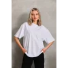 Arnay Unisex Bisiklet Yaka 20/1 Düz Oversize T-shirt - Beyaz