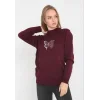 Arnay Unisex Bisiklet Yaka Baskılı Dokuma Triko - Bordo