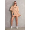 Arnay Unisex Bisiklet Yaka Baskılı Oversize T-shirt - Bej