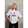 Arnay Unisex Bisiklet Yaka Baskılı Oversize T-shirt - Beyaz