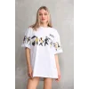Arnay Unisex Bisiklet Yaka Baskılı Oversize T-shirt - Beyaz