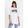 Arnay Unisex Bisiklet Yaka Baskılı Oversize T-shirt - Beyaz