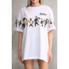 Arnay Unisex Bisiklet Yaka Baskılı Oversize T-shirt - Beyaz