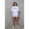Arnay Unisex Bisiklet Yaka Baskılı Oversize T-shirt - Beyaz